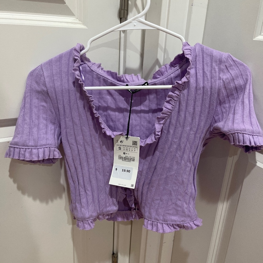 Purple ruffled crop top
